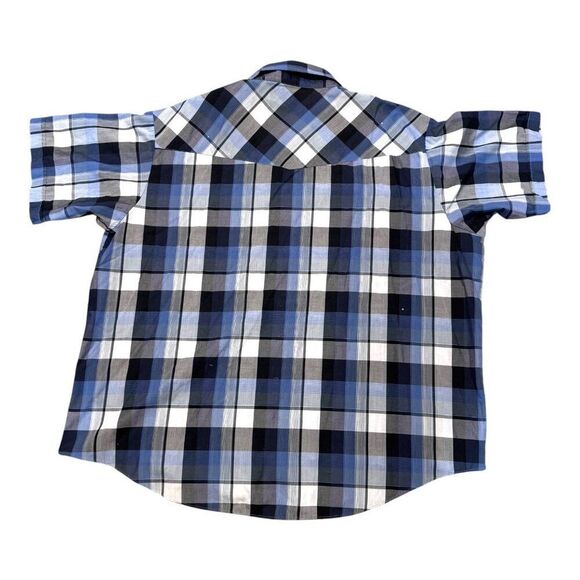 Plaid Big Man Western Shirt 3X By Plains Western Wear Blue & Black Pearl Snap - Picture 3 of 4